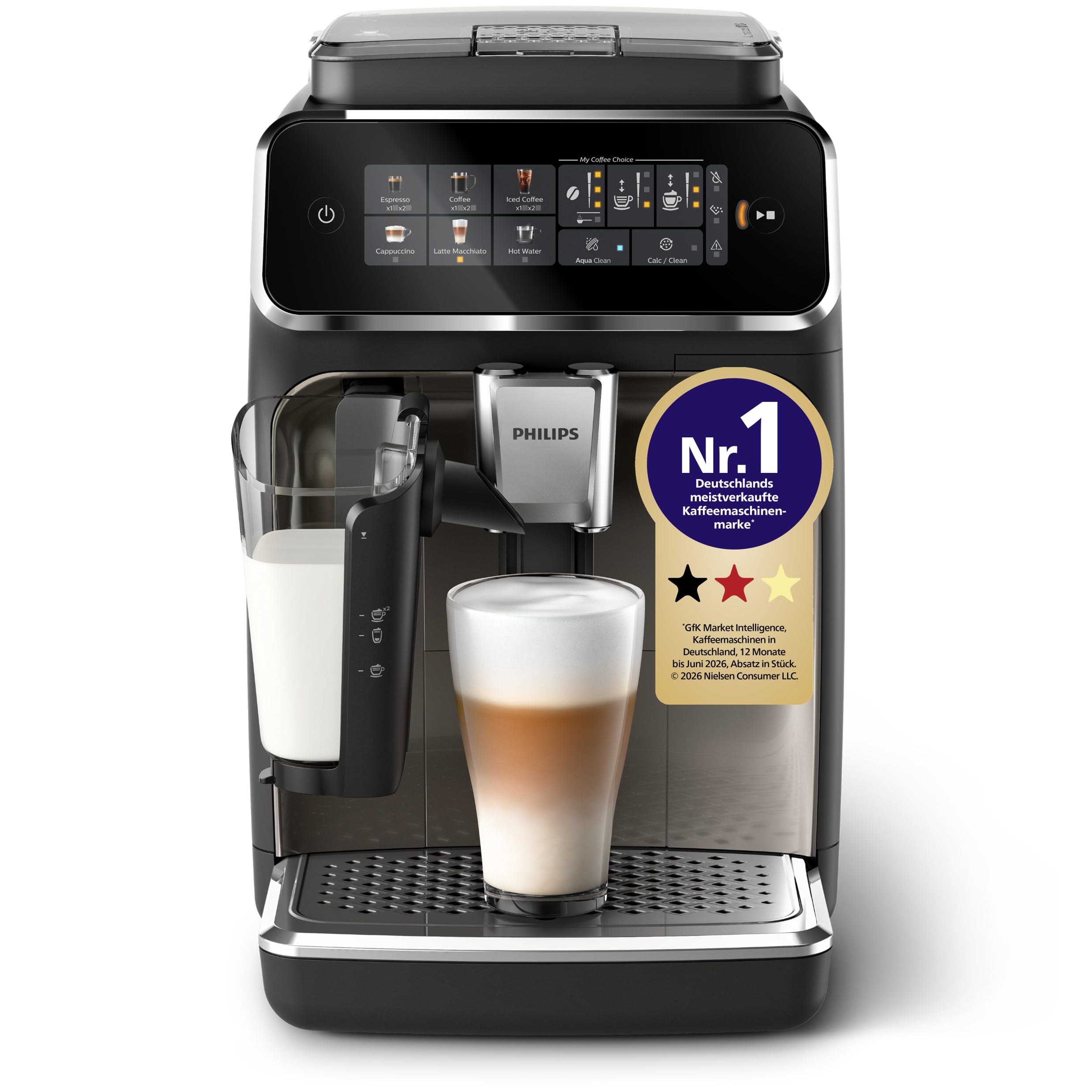 PHILIPS Kaffeevollautomat LatteGo 3300 Serie, Chrom, 6 Spezialitäten...