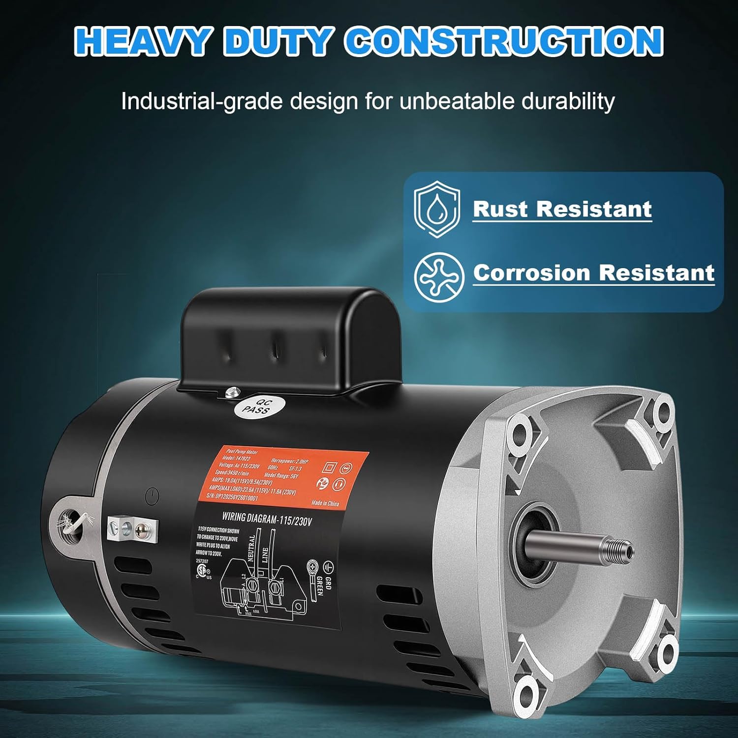 GCCSJ B2855/B2859 2HP Pool Pump Motor, 56Y Frame Swimming Pool Pump Motor, 115/230V, 3450 RPM, 303 Stainless Steel Shaft, Replacement Motor for Outdoor/Indoor Swimming Pool