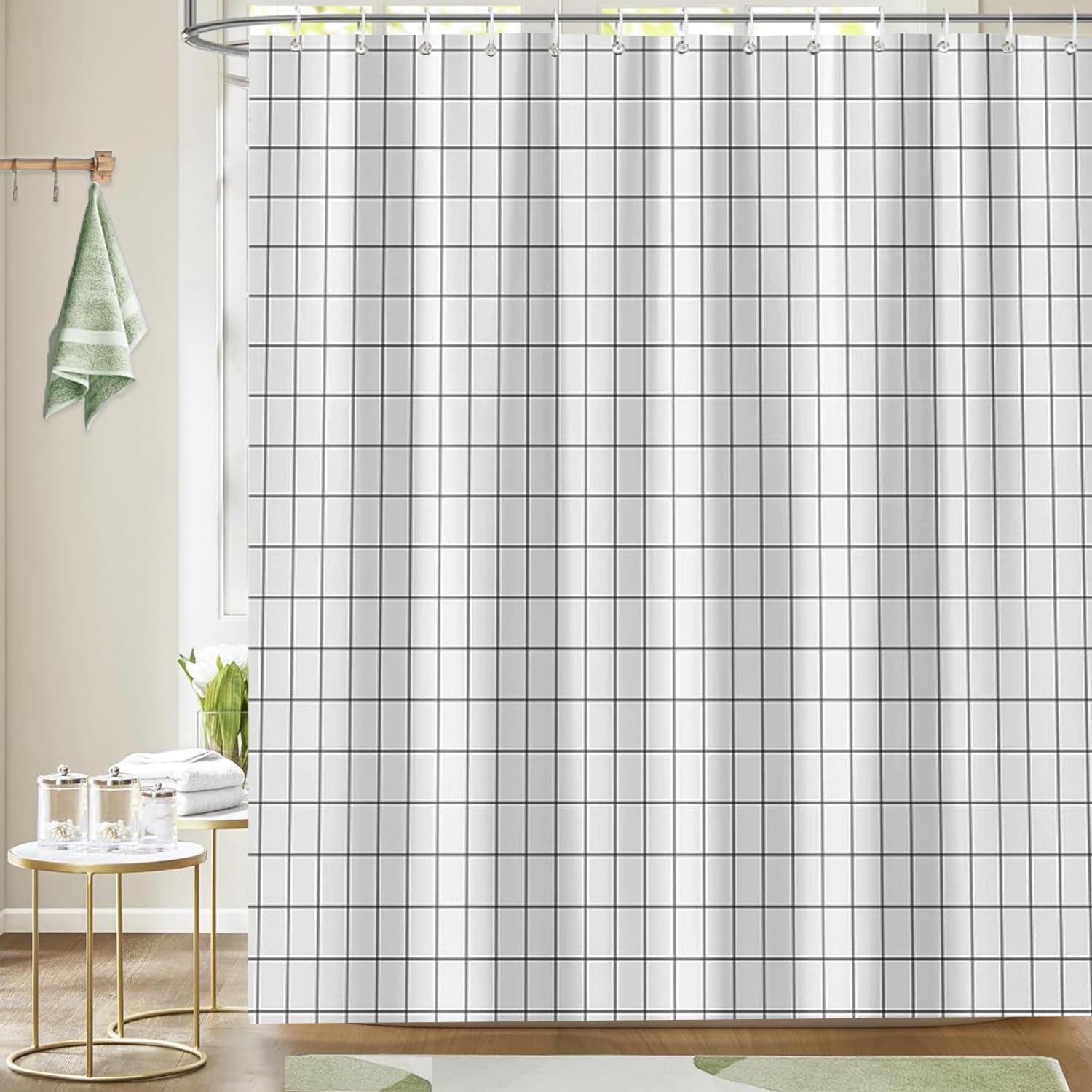 zhaoyeqing White Shower Curtain for Bathroom - 180 x 200cm - Waterproof Anti-Mould Proof Resistant, Washable Bathroom Curtain,with 12 Pcs Curtains Hooks,White Shower Curtains Liner, White Square