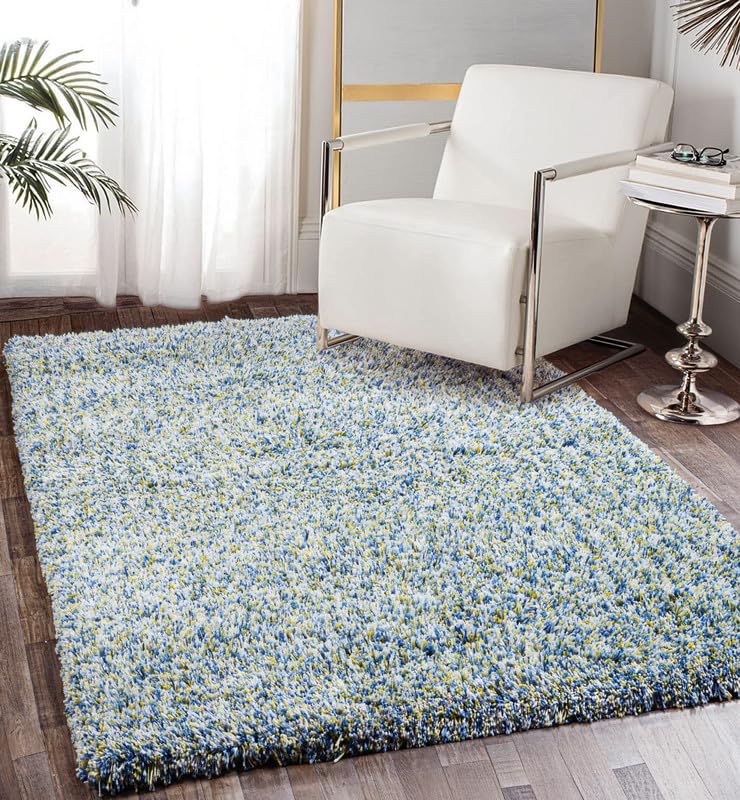 Image of FIASCO Round Shaggy Carpet Plain Fur Rugs Home and Office Sqaure Microfiber 2 Inch Pile Height Back in Canvas Modern Interior Mats 6X6 Feet Yellow Ivory Mix