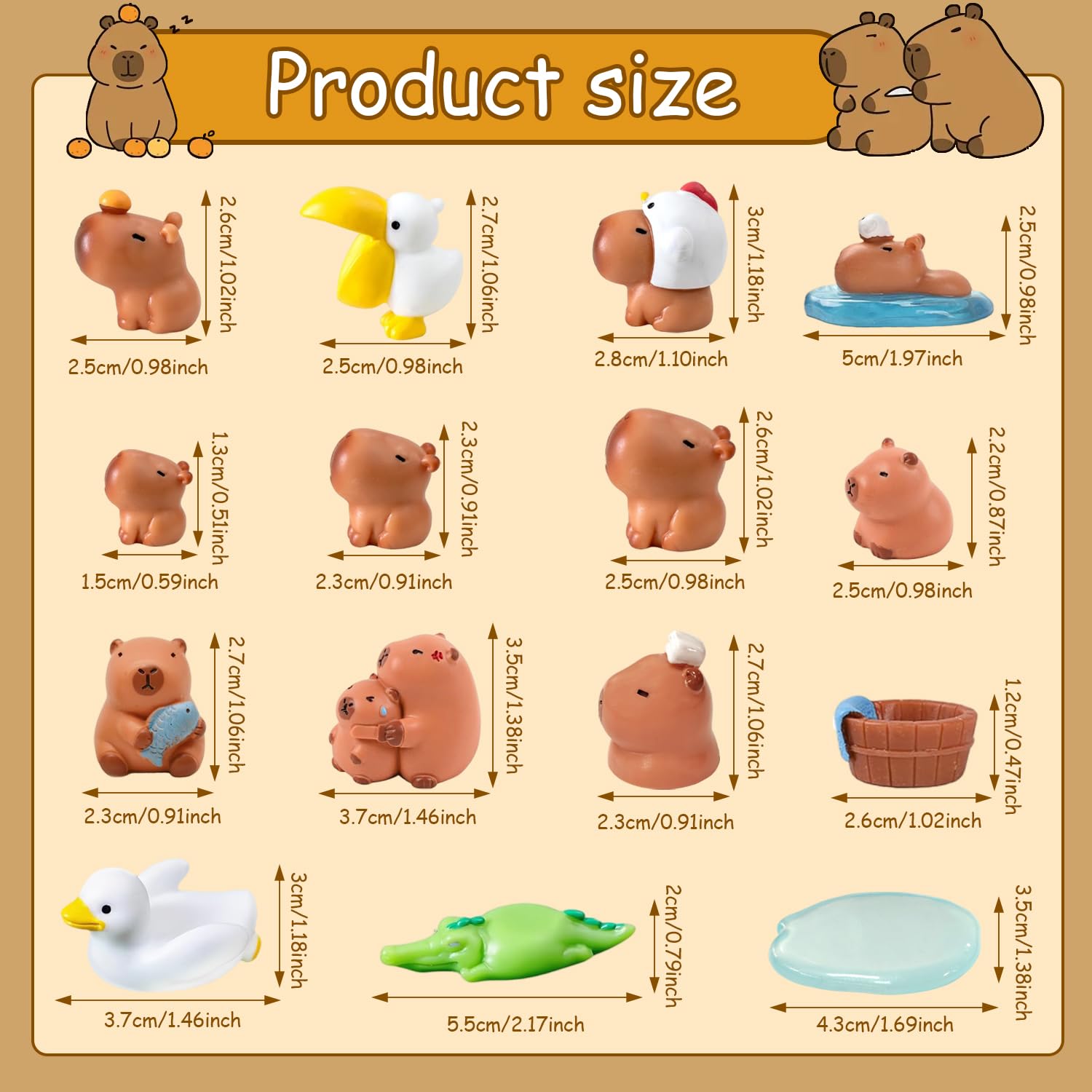 Set De 23 Figuras Mini Carpincho De Resina - Adornos Para Tartas, Jardines Y Decoración