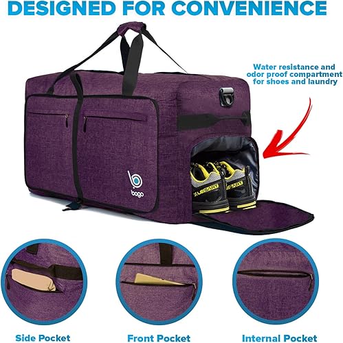 Miniatura 5 de Bago Bolsas de viaje para hombres y mujeres, bolsa de lona plegable ligera de 60 L, 80 L, 100 L, SnowDepPurple, 120L