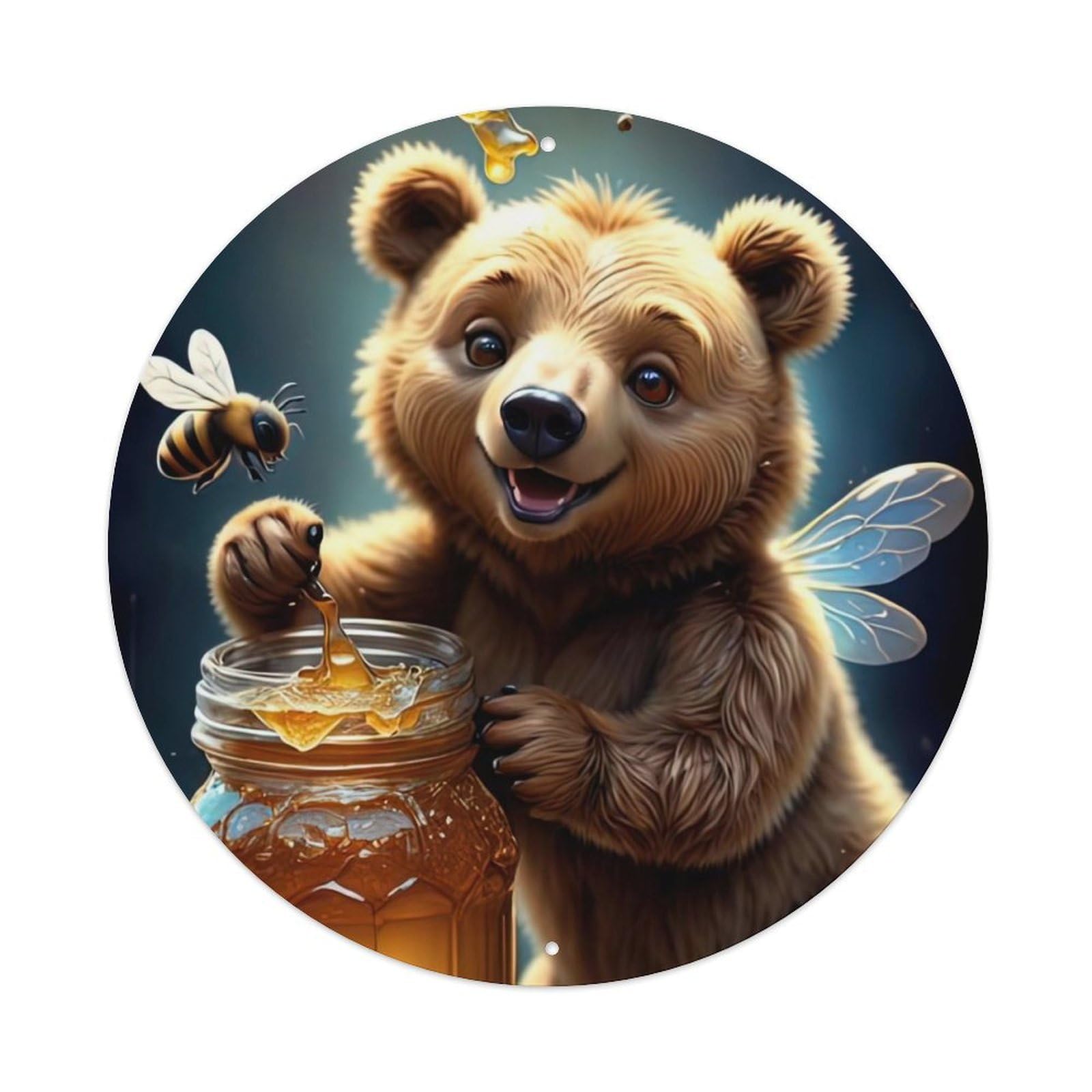 Wildlife Artwork Brown Bear Eating Honey Vintage Metal Tin Sign Plaque Wall Decor for Cafe, Club Bar, Office, Garden Metal Poster 8x8Inch