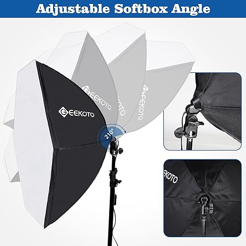 Miniatura 2 de GEEKOTO Kit de iluminación de fotografía Softbox equipo de iluminación continua de estudio profesional con enchufe E27 de 85 W 5400 K 2 reflectores