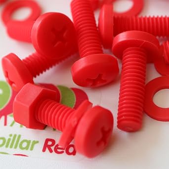 20 x Red Pan Head Screws Polypropylene PP Plastic Nuts and Bolts, M6 x 20 mm, Washers, 15/64 x 25/32 in