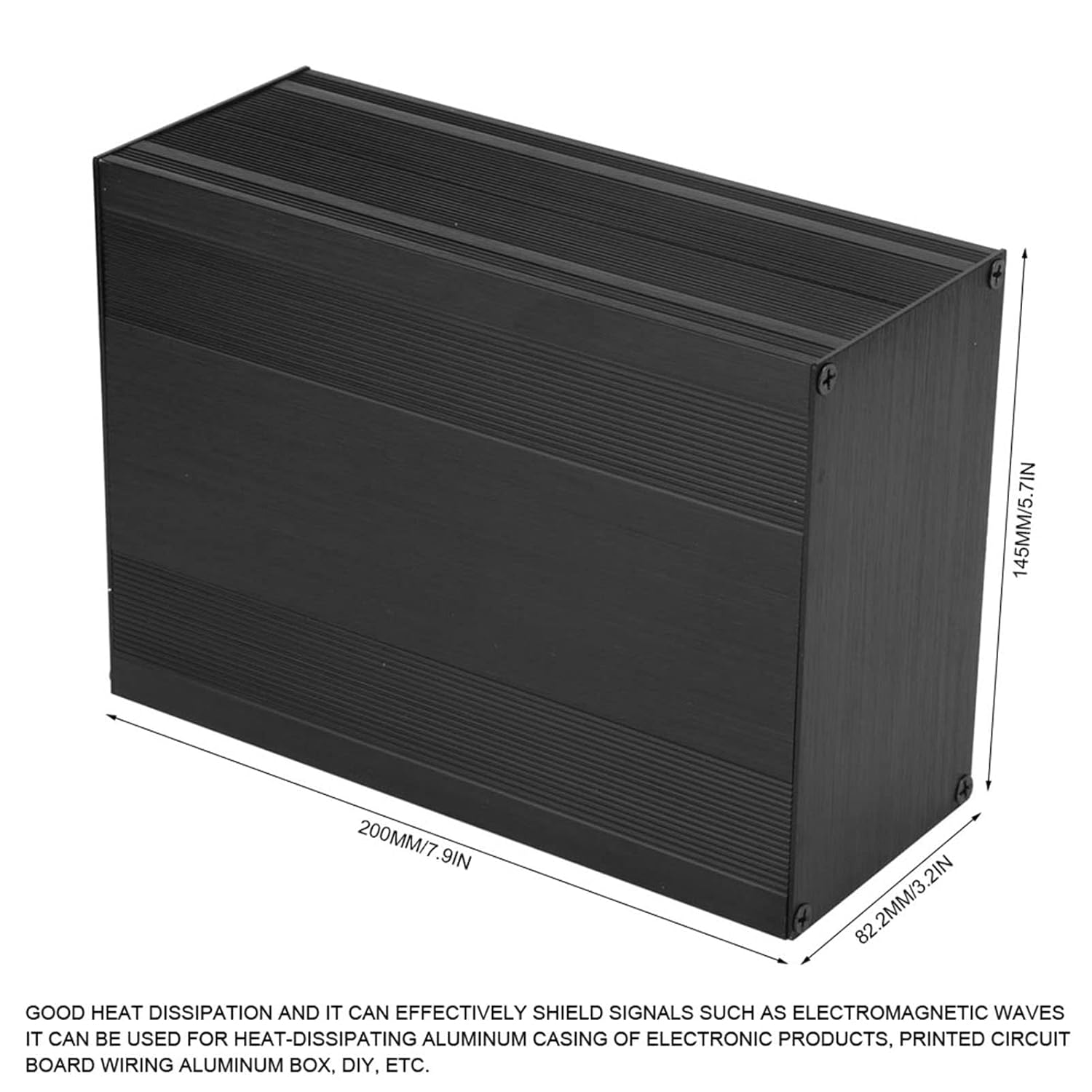 Aluminum Electronic Enclosure Box for PCB Projects 82.2x145x200mm Black