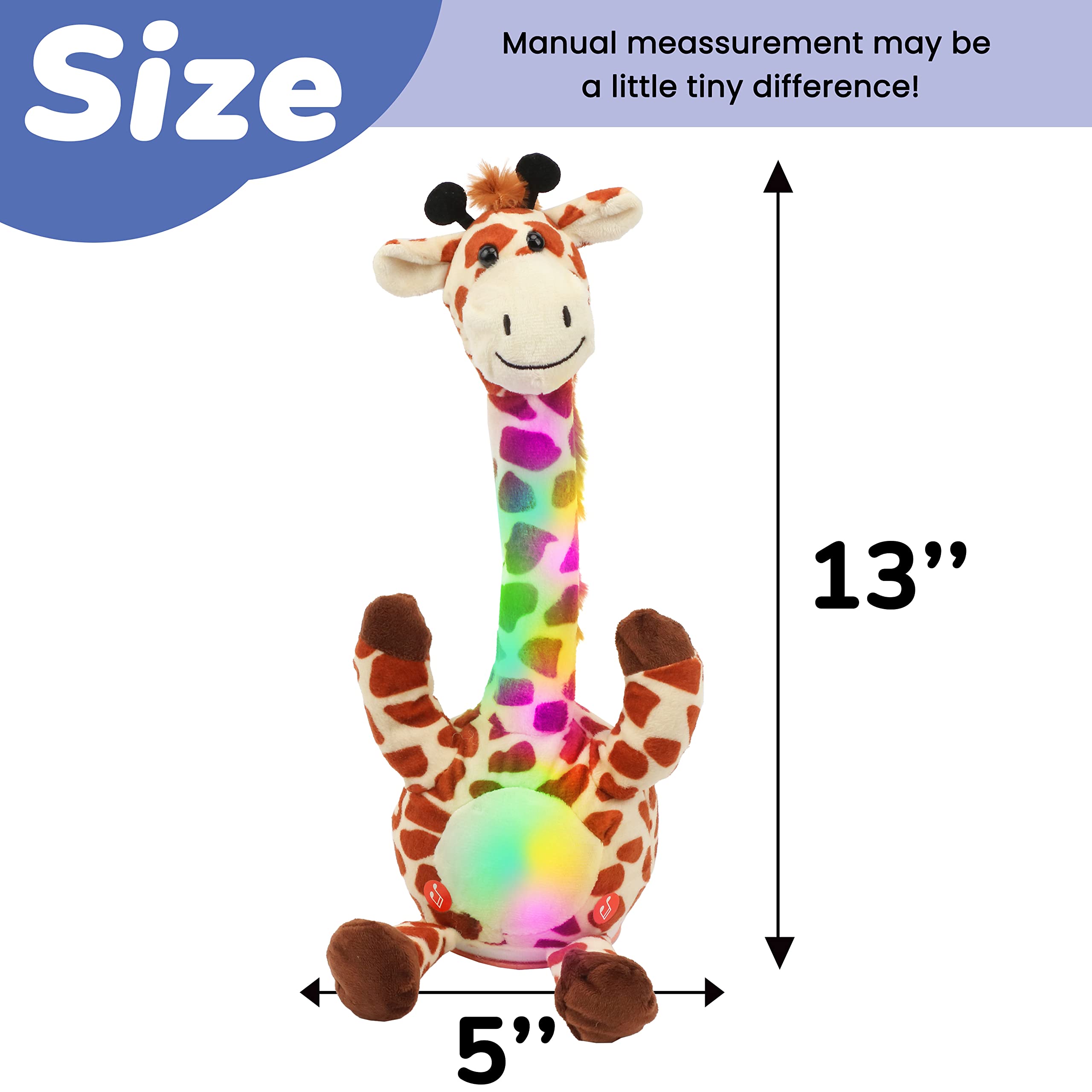 Hopearl Glowing Dancing Giraffe Toy Repeats What You Say Talking Toy Wriggle Singing Mimicking Twisting Electric Light Up Interactive Animated Gift for Kids Brown - Image 3