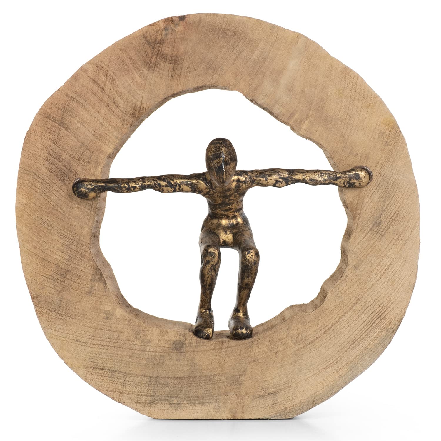 Moritz Skulptur Wage den Sprung 27 cm schwarz-Gold – Mangoholz Deko Figur | Handgefertigt aus Massivholz und Aluminium, Unikat mit feiner Maserung, Symbol für Mut und Balance, ideal für Büro und Regal