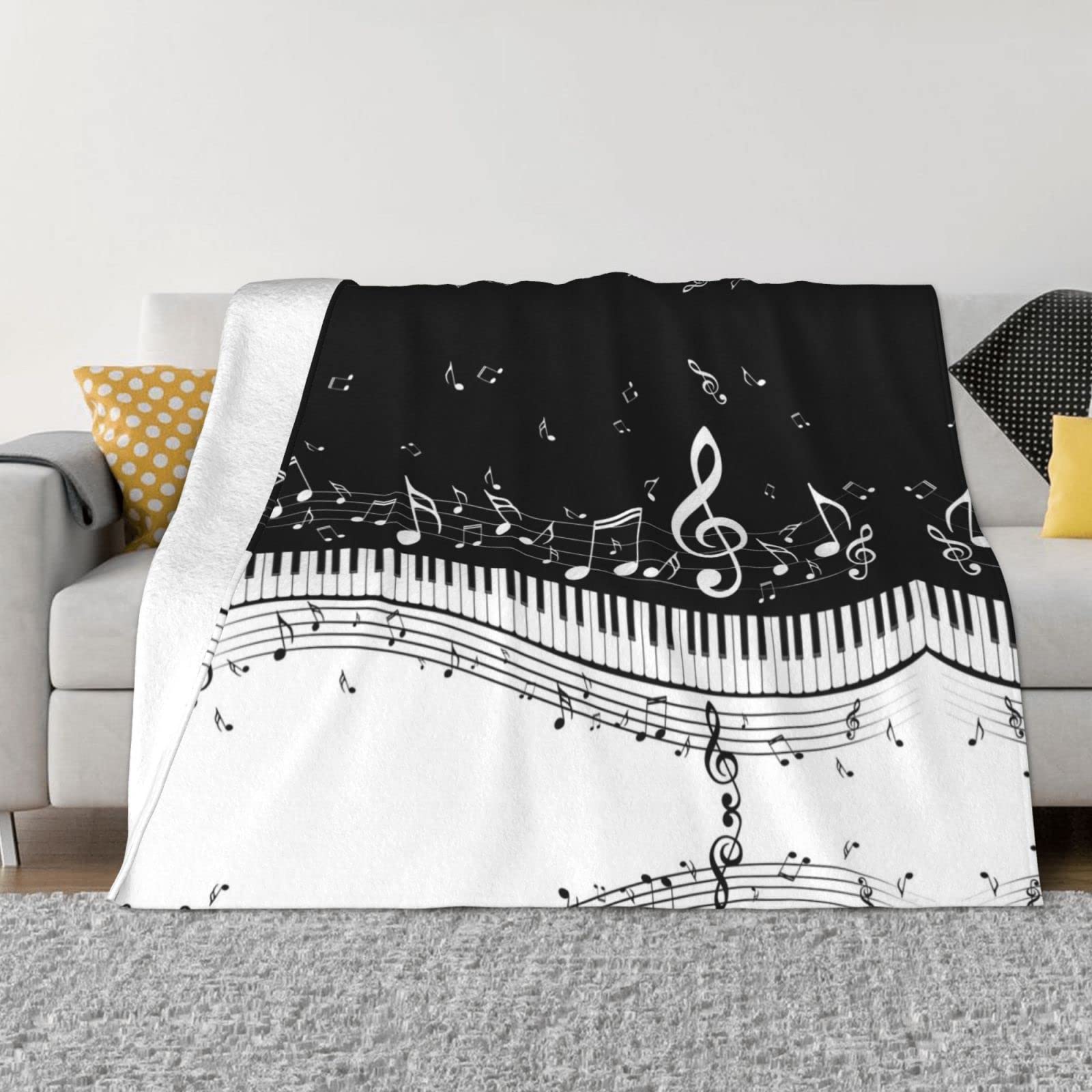 Couverture motif musique noire et blanche cadeau idéal flanelle