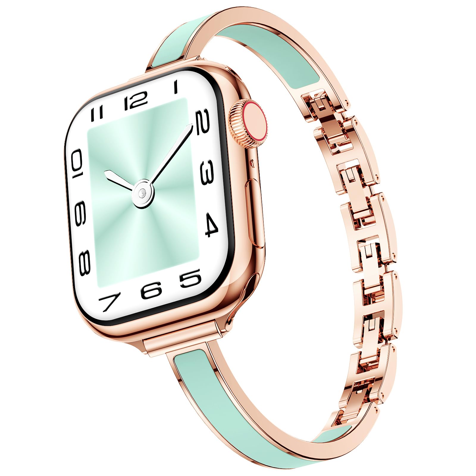 Mosonio Slim Designer Bracelet Bands for Apple Watch Women, Elegant Thin Dressy Metal Band with Embedded Silicone Accents Compatible with Apple Watch Ultra / Series 11 10 9 8 7 6 5 4 SE 3 2 1, Easy-Adjust Link Fancy Strap for iWatch 49mm 46mm 45mm 44mm 42mm 41mm 40mm 38mm (Sizes vary by model) — view 13