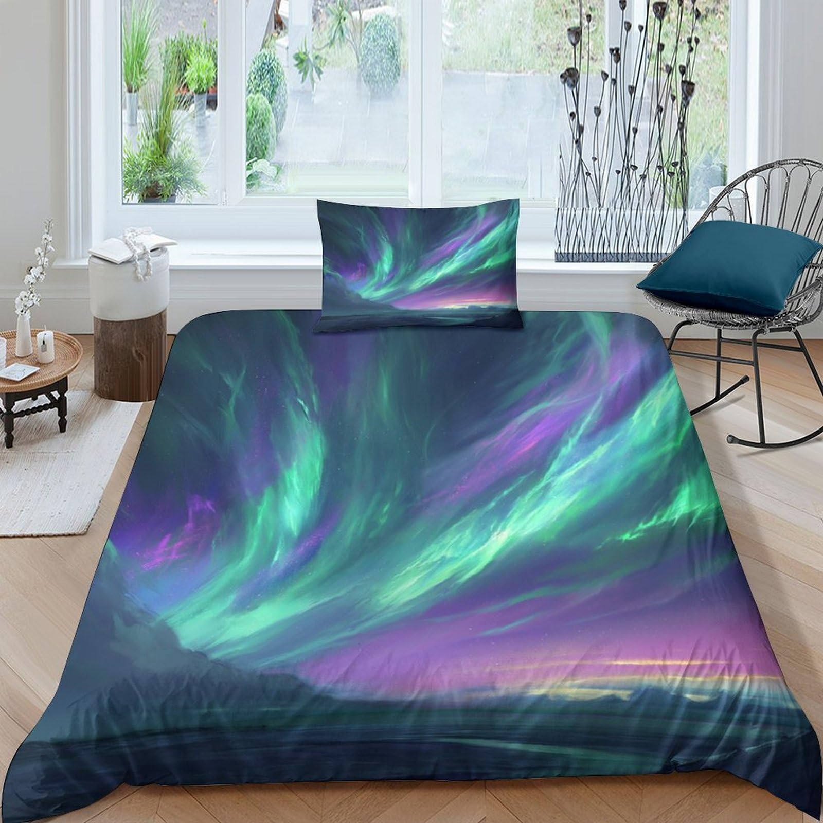 Housses de couettes microfibre super douce et respirante aurores boréales