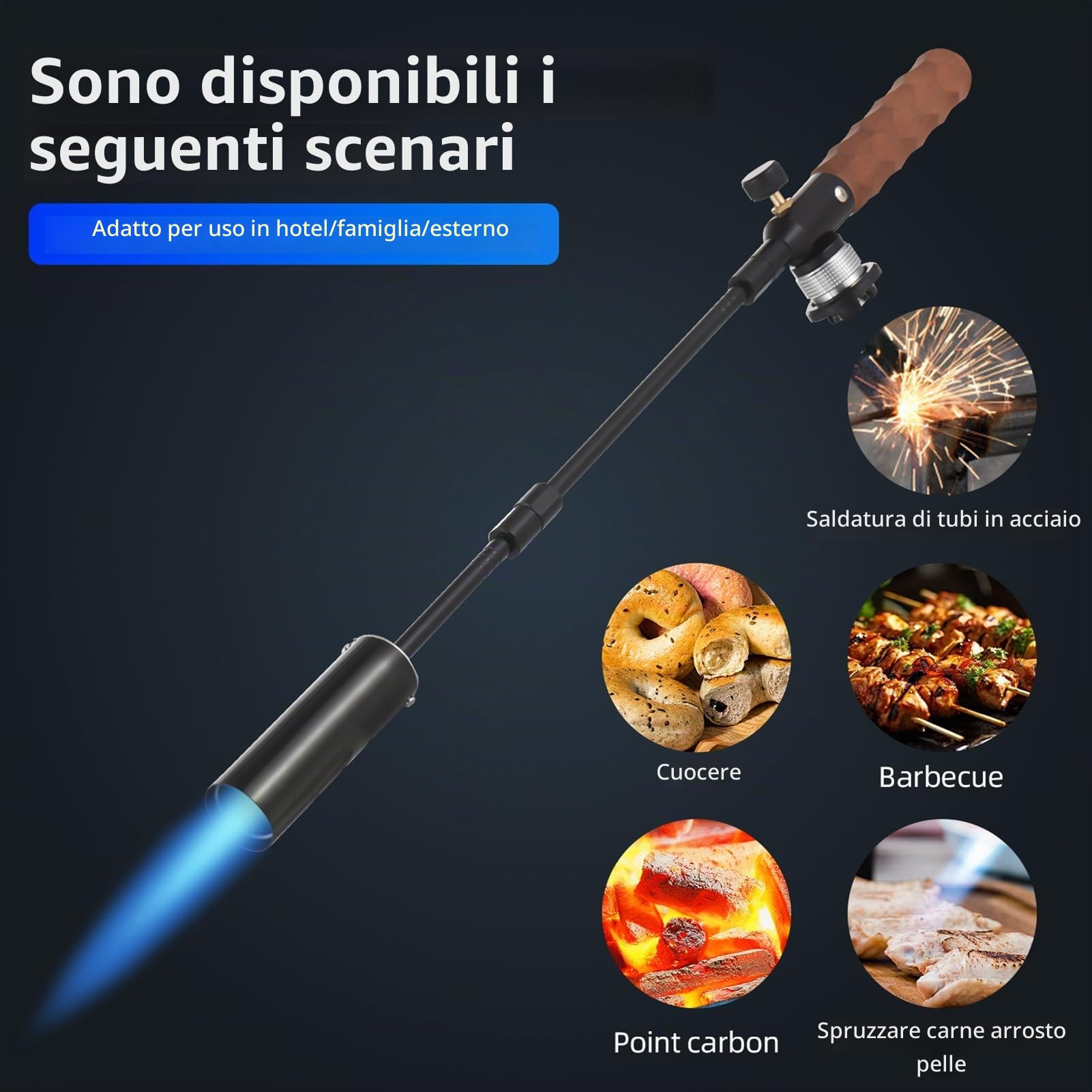 Bruciatore a gas per tetto, bruciatore a propano, bruciatore regolabile in lunghezza per bottiglie di gas propano con valvola di controllo della fiamma e manico antiscivolo, accendifuoco