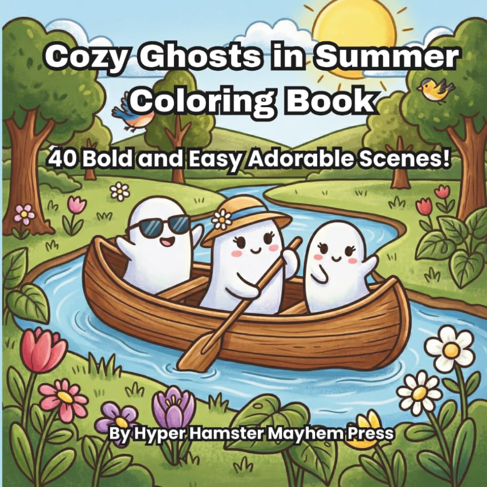 Cozy Ghosts in Summer Coloring Book: 40 Bold and Easy Adorable Scenes!