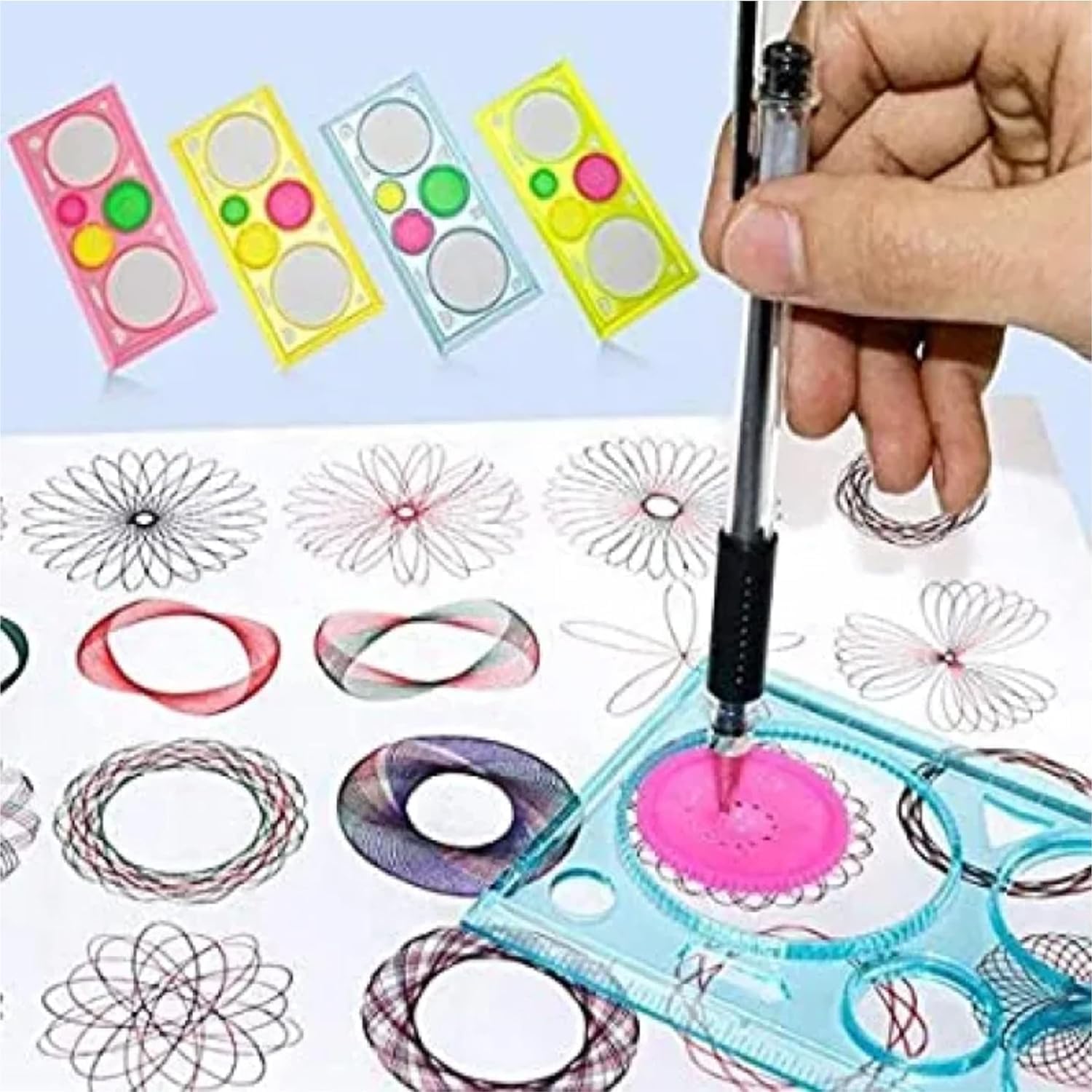 AK-Store (4-Pack) Cartoon Print Multi-Function Plastic Ruler Scale, Birthday Return Gift Item for Kids, Boys Girls (4, Designer Spiral Spirograph Geometric) 2
