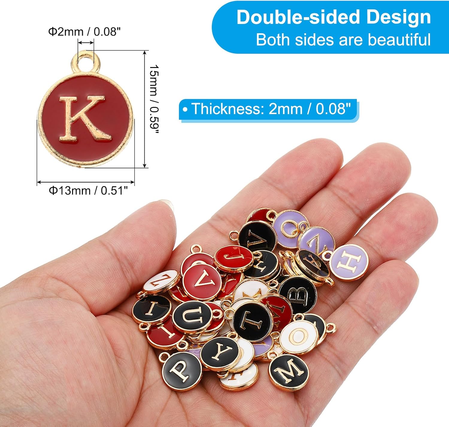 PATIKIL Letter Charm, 60Pcs Double Sided Alphabet Initial Charm Pendants Beads Enamel Charm for Bracelet Necklace Earring DIY Jewelry Making, Red - Image 2