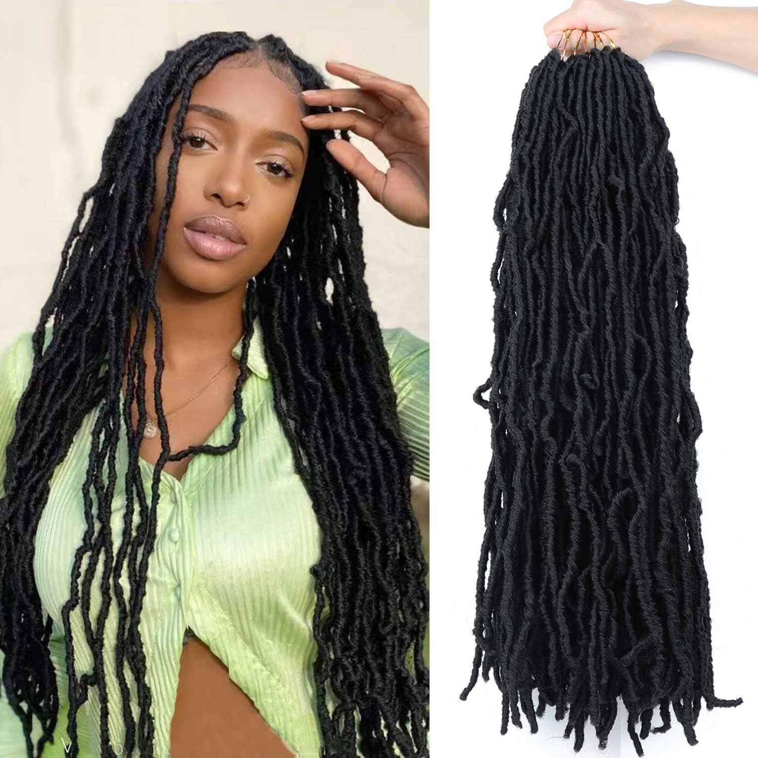 LMZIM 22 Inch Soft Locs Crochet Hair Pre Looped 7 Packs Faux Locs Crochet Braids Goddess Locs Hair For Black Women (1B, 22 inch (Pack of 7))