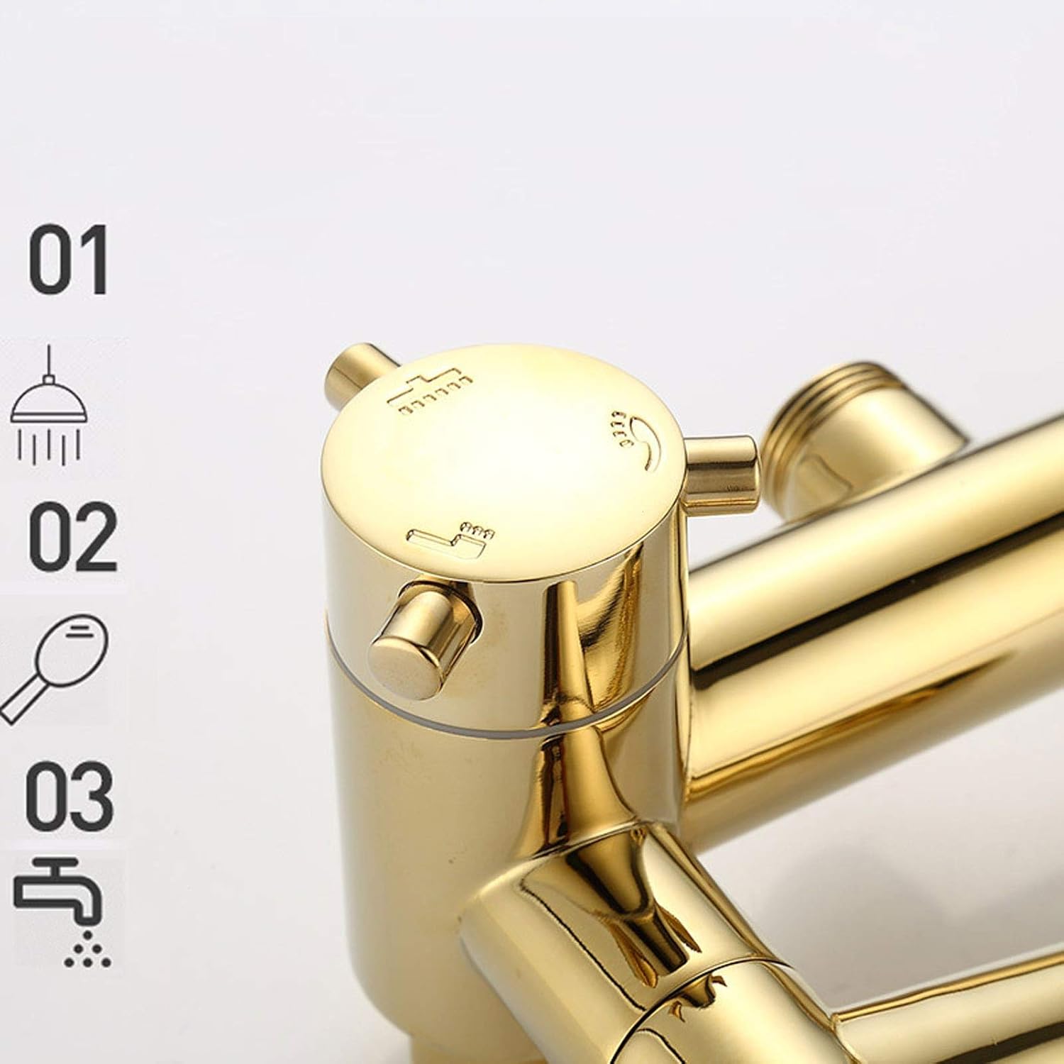 Golden Wall Mounted Shower System, Adjustable Height Shower Set with Overhead Shower Head Mixer Taps, Brass Shower Mixer Set for Hotel Bathroom