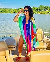 Vista 3 de Hibluco - Cárdigan largo tipo kimono para mujer, de verano, floral, de gasa, salida de baño