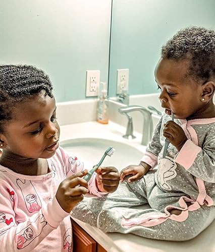 Miniatura 8 de ROARex Cepillo de dientes para niños totalmente natural, ecológico, hecho de plantas, dinosaurios de 4 a 118.1 ft, bebé a niño, azulverde, 4