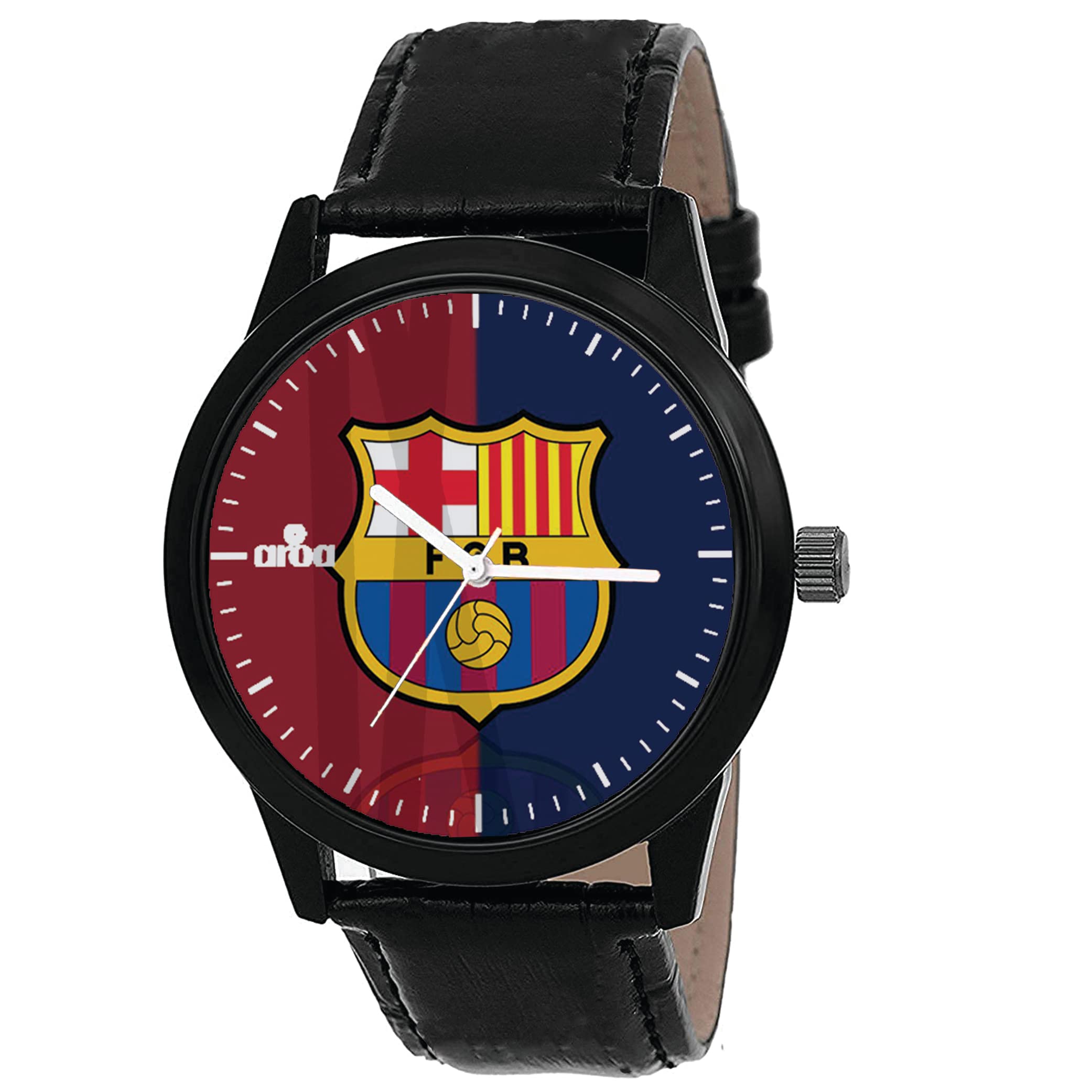 AROA New for FC Barcelona Edition Black Metal Type Analog Model : 257 Black Strap Blue and Red Dial for Men Stylish for Boys