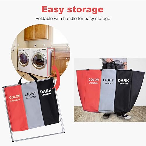 Miniatura 2 de Brightshow canasta organizadora de ropa sucia, 240L, 3secciones, 30x35x16pulgadas