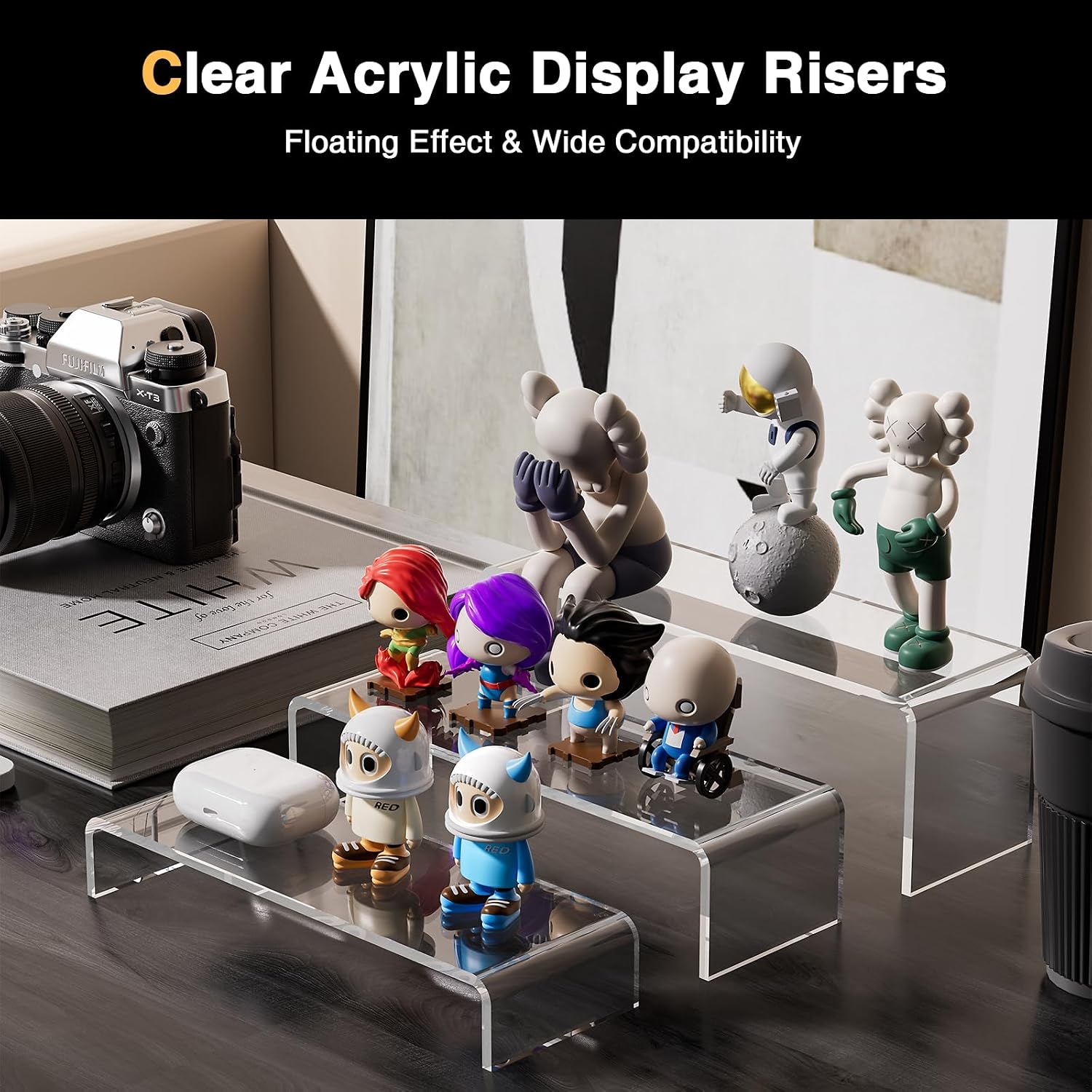 Acrylic Display Riser, 6 Pcs 12" Large Acrylic Risers Stand, 6Pcs 12" Large Acrylic Risers Thickened to 5mm Clear Rectangular Tiered Display Shelf for Cupcake Jewelry Gemstone Curio Figurines Collectibles