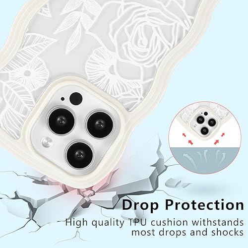 Miniatura 5 de XIZYO Funda para iPhone 14 Pro Max, bonita funda de teléfono con marco de ondas onduladas y onduladas con diseño floral para mujeres y niñas, funda