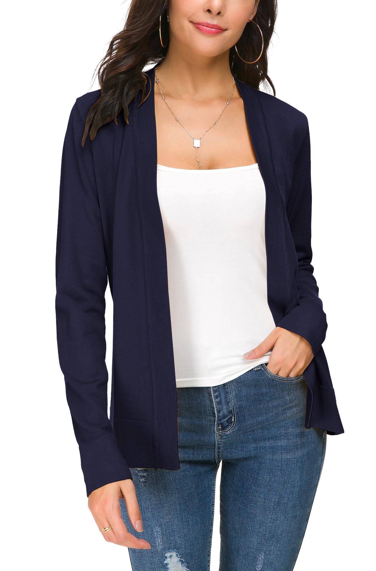 EXCHIC Femmes Manches Léger Manches Longues Devant Ouvert Tricoté Cardigan Gilets