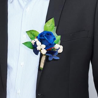 Wedding Velvet Rose Boutonniere Flower for Men Set of 2 Groom Groomsmen Royal Blue Artificial Rose Flower Father Brother Parent Boutonniere for Indoor Outdoor Wedding Prom Homecoming