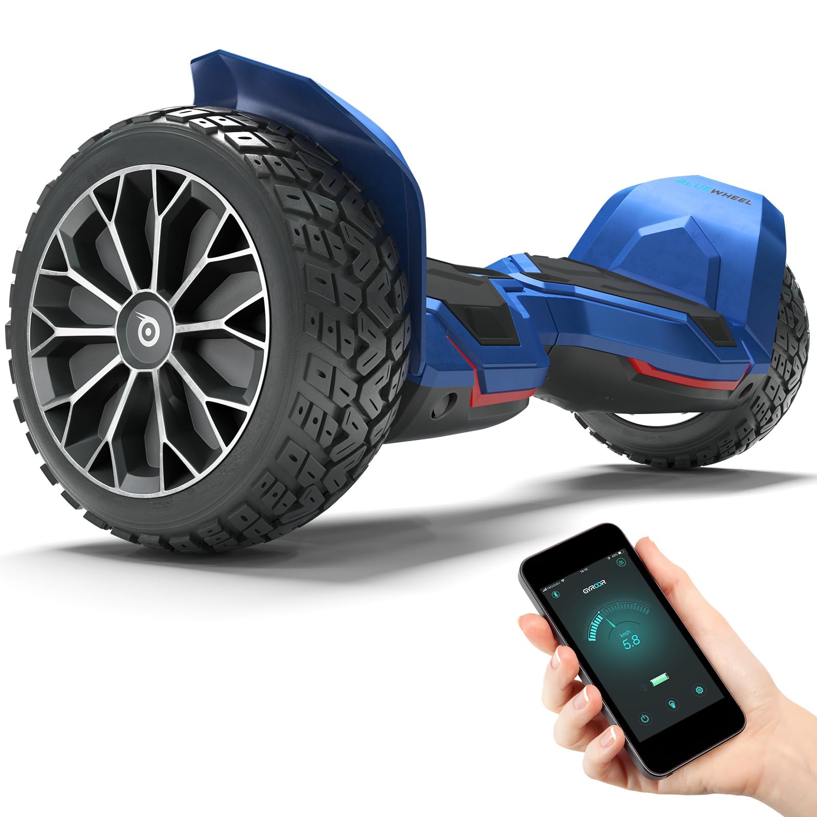 8.5" Premium Offroad Hoverboard Bluewheel HX510 SUV Deutsche Qualitäts Marke- Kinder Sicherheitsmodus & App - Bluetooth - Starker Dual Motor - Elektro Skateboard Self Balance Scooter (White) (Blau)