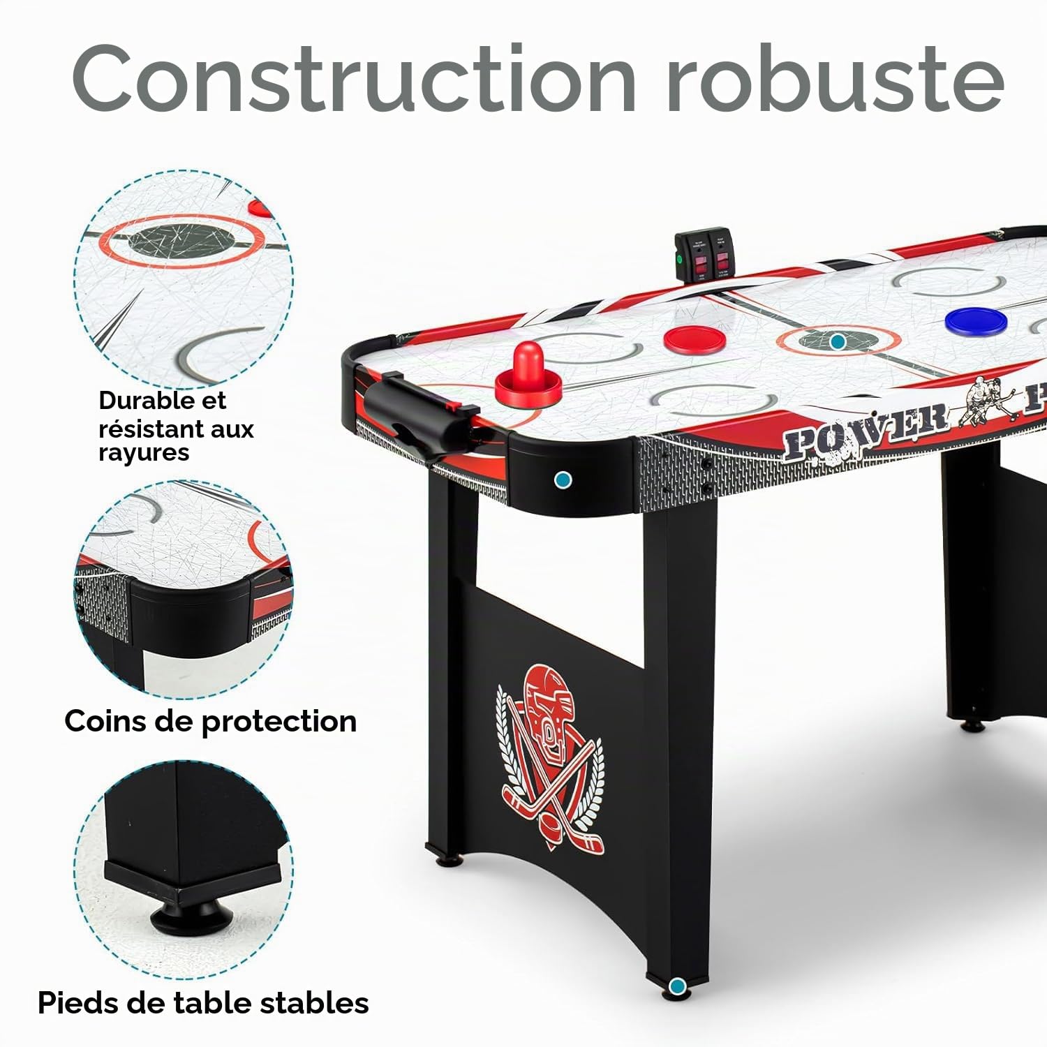 Table de Hockey sur air : Table de Hockey électrique d'intérieur avec Tableau d'affichage numérique, kit de Jeu Comprenant 2 palets et 2 poussoirs