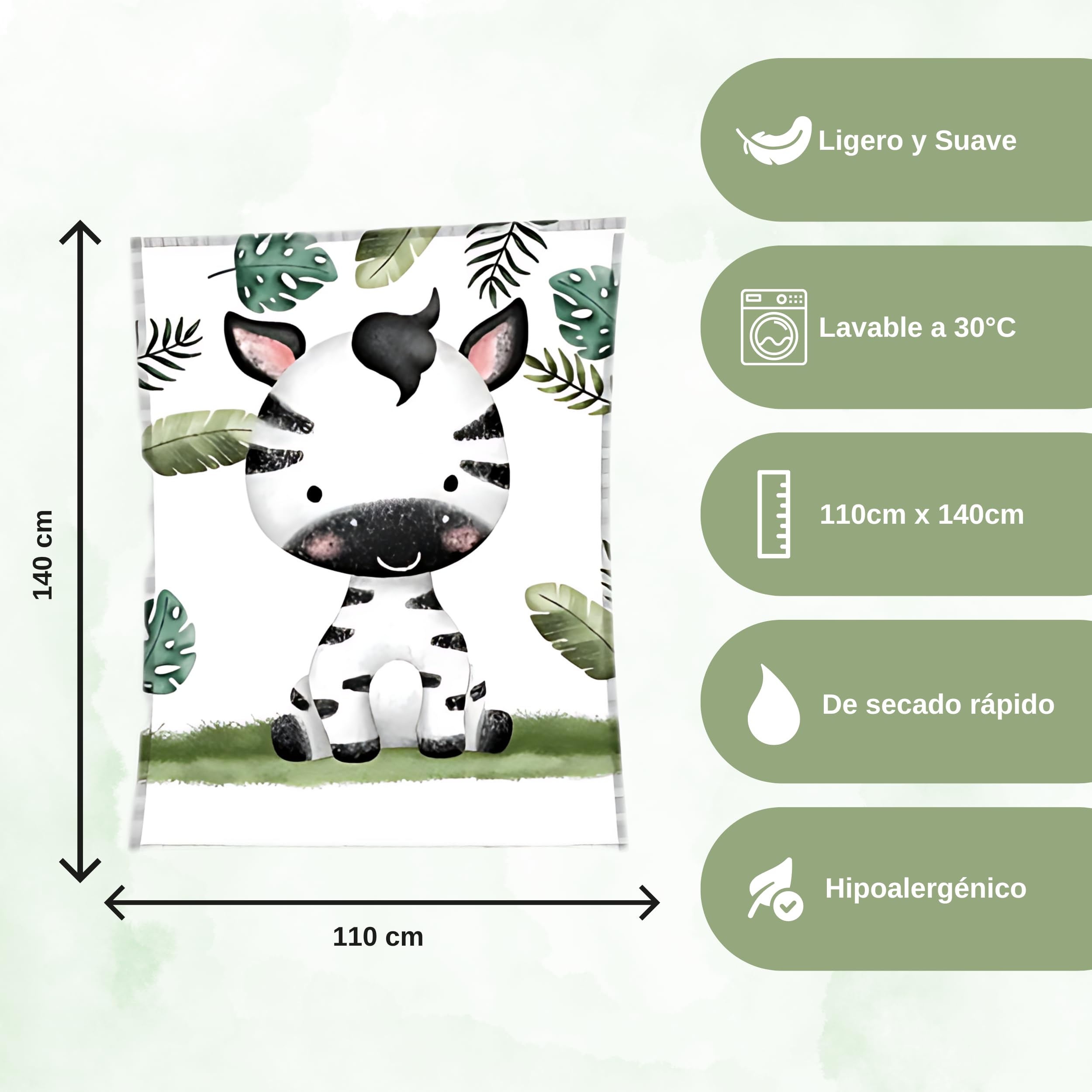 Manta Polar con Diseño de Cebra - Infantil 110 x 140 cm - para Sofá, Coche - Pequeña de Seguridad - para Dormir Niños