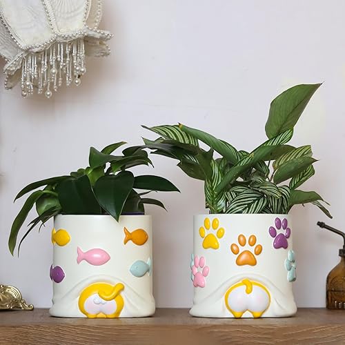 Miniatura 6 de GUGUGO Lindas macetas para gatos, coloridas macetas únicas para suculentas con drenaje, divertidas macetas decorativas de animales para plantas de