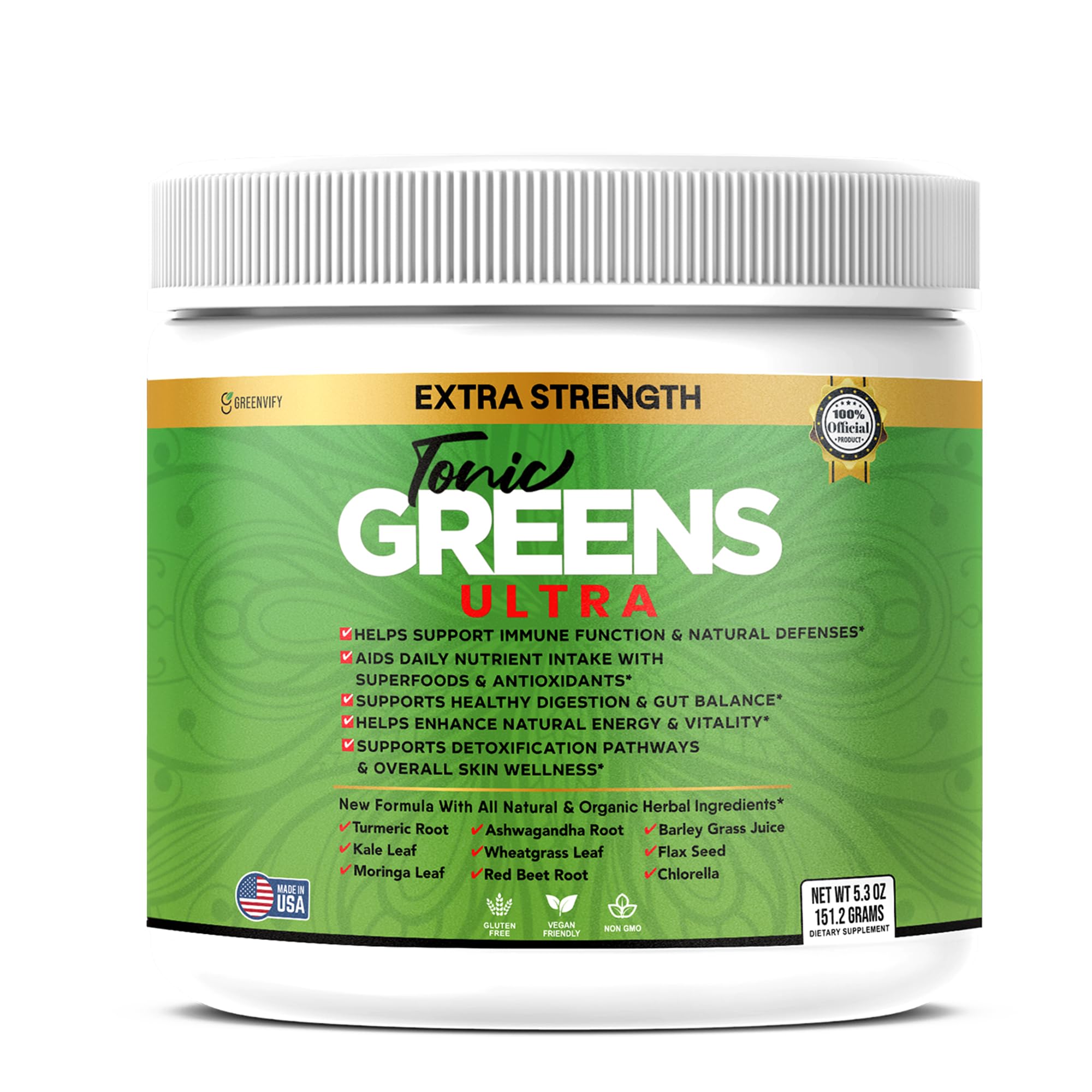 GREENVIFY Suplemento de Spirulina com ashwagandha, moringa, cúrcuma e grama de trigo, 60 cápsulas
