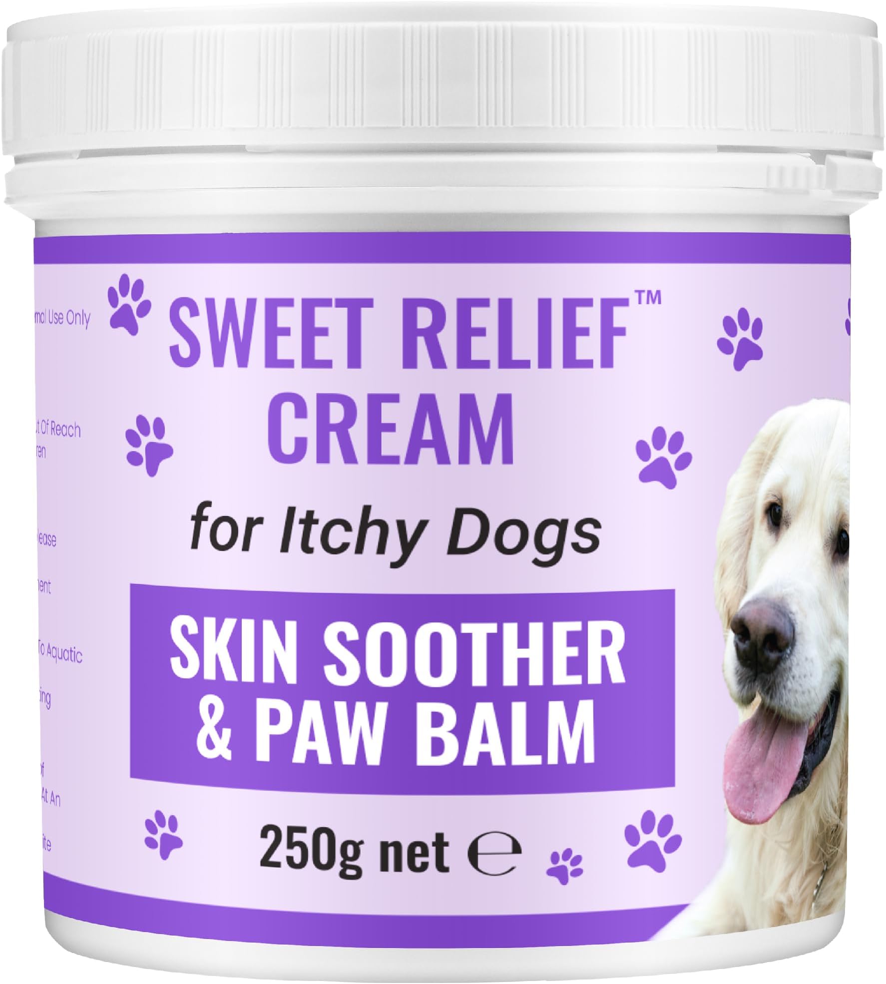 Biteback Products Sweet Relief® - Itchy Dog Cream, Benzyl Benzoate Antiseptic Skin Cream for Dogs, Dry Skin, Paw Balm, Ear Care & Rash Aid Support Cream, Skin Care for Dogs, Pet Supplies - 250g