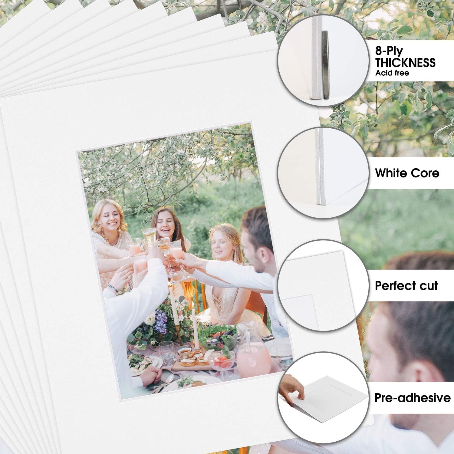Golden State Art, Pack of 25, 8x10 White Slip in Photo Mat +Backing+ Bag, Matted to 5x7 Photo, Picture Frame Mat Kit, for Artwork Framing