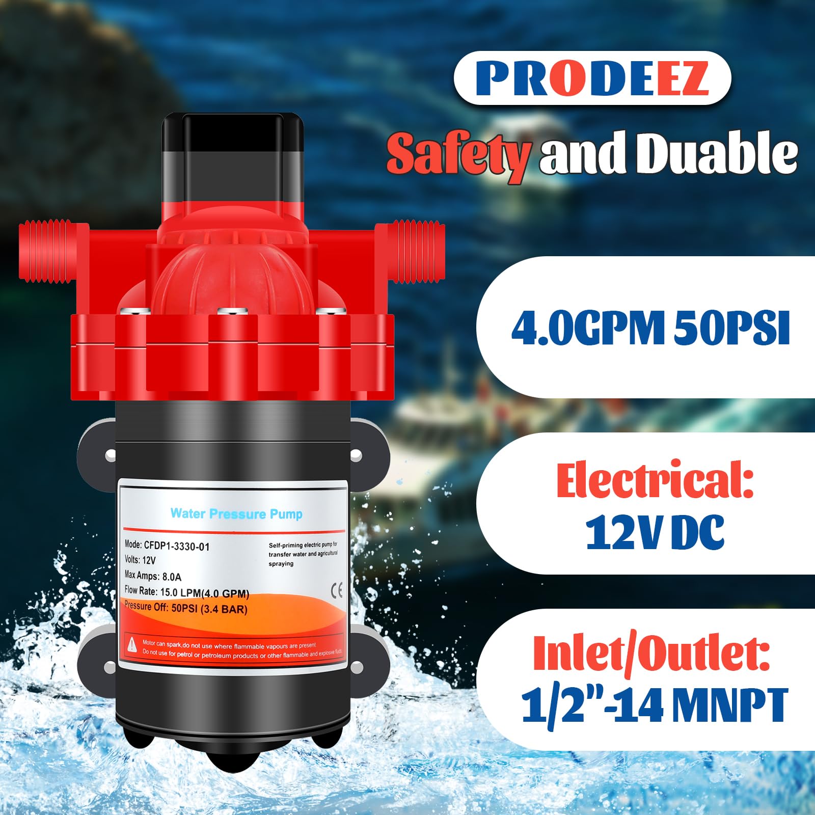 Pompa samozasysająca z membraną wodną serii 33 12 V 4,0 GPM 50PSI Rv/Marine 12 V DC Zapotrzebowanie świeże