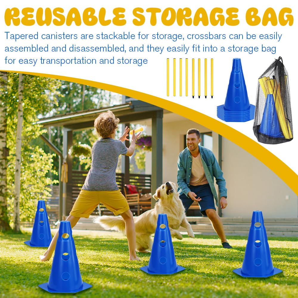 Agility Kit d'obstacles pour Chiens et Enfants, Ensemble de Barrières Enfichables pour Enfants, Parcour pour Sauter, 8 Cônes de 23 cm de Hauteur + 4 Barres de 81 cm de Long, pour Les Exercices