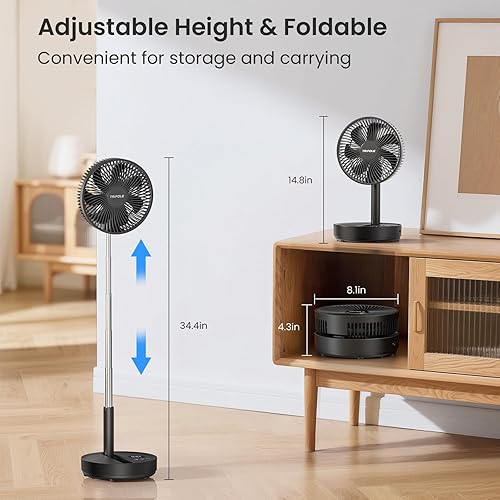 Miniatura 6 de TriPole Ventilador de pie portátil, ventilador oscilante recargable de 8000 mAh con control remoto, ventilador de piso silencioso de 8.1 pulgadas