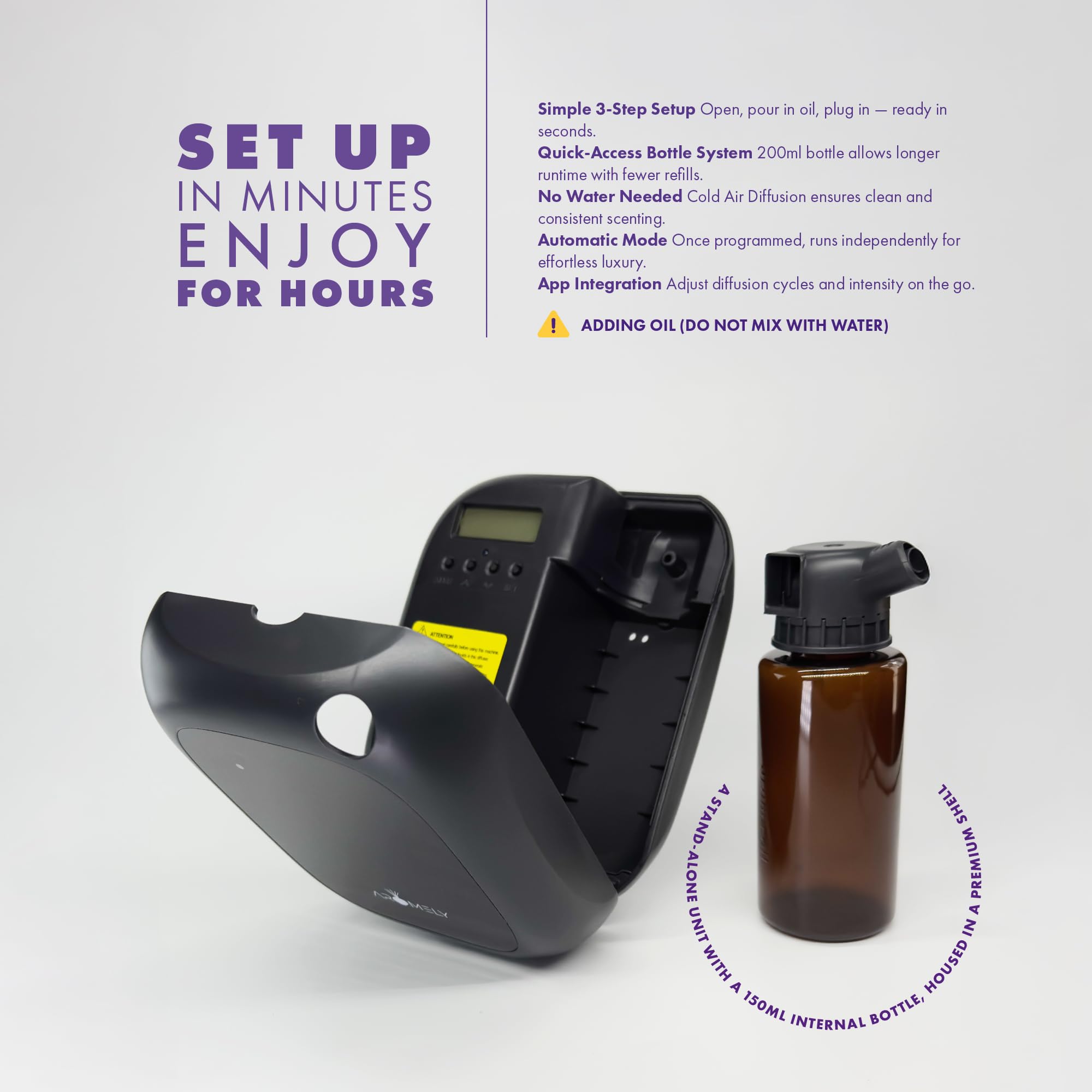 Aromely Difusor inteligente de aroma de aromaterapia nebulizante Bluetooth, difusor de aceites esenciales para el hogar, spa y oficina, difusor de aroma sin agua, ambientador perfecto controlado por