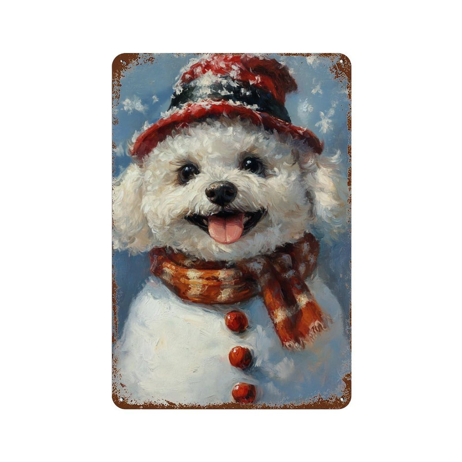 Christmas Dog Snowman 11.8"x7.9" Rustic Tin Plaque, Retro Wall Decor for Garage, Bar And Workshop Decor