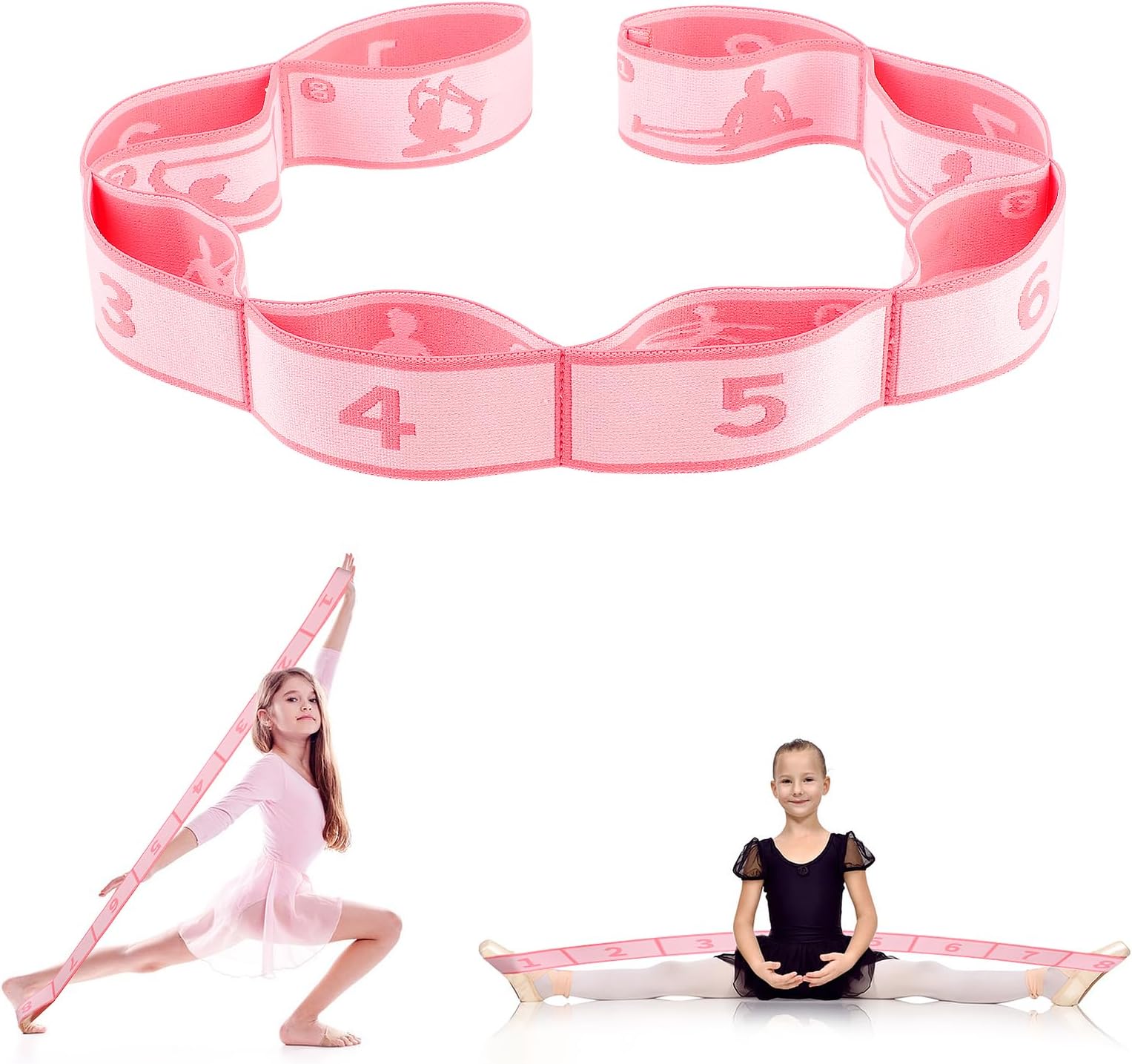 Stretching Strap, Multi-Loop Elastic Yoga Stretch Strap Flexible Stretch Resistance Bands Stretching Equipment for Physical Therapy, Pilates, Yoga, Dance, Gymnastics Exercise (Pink)