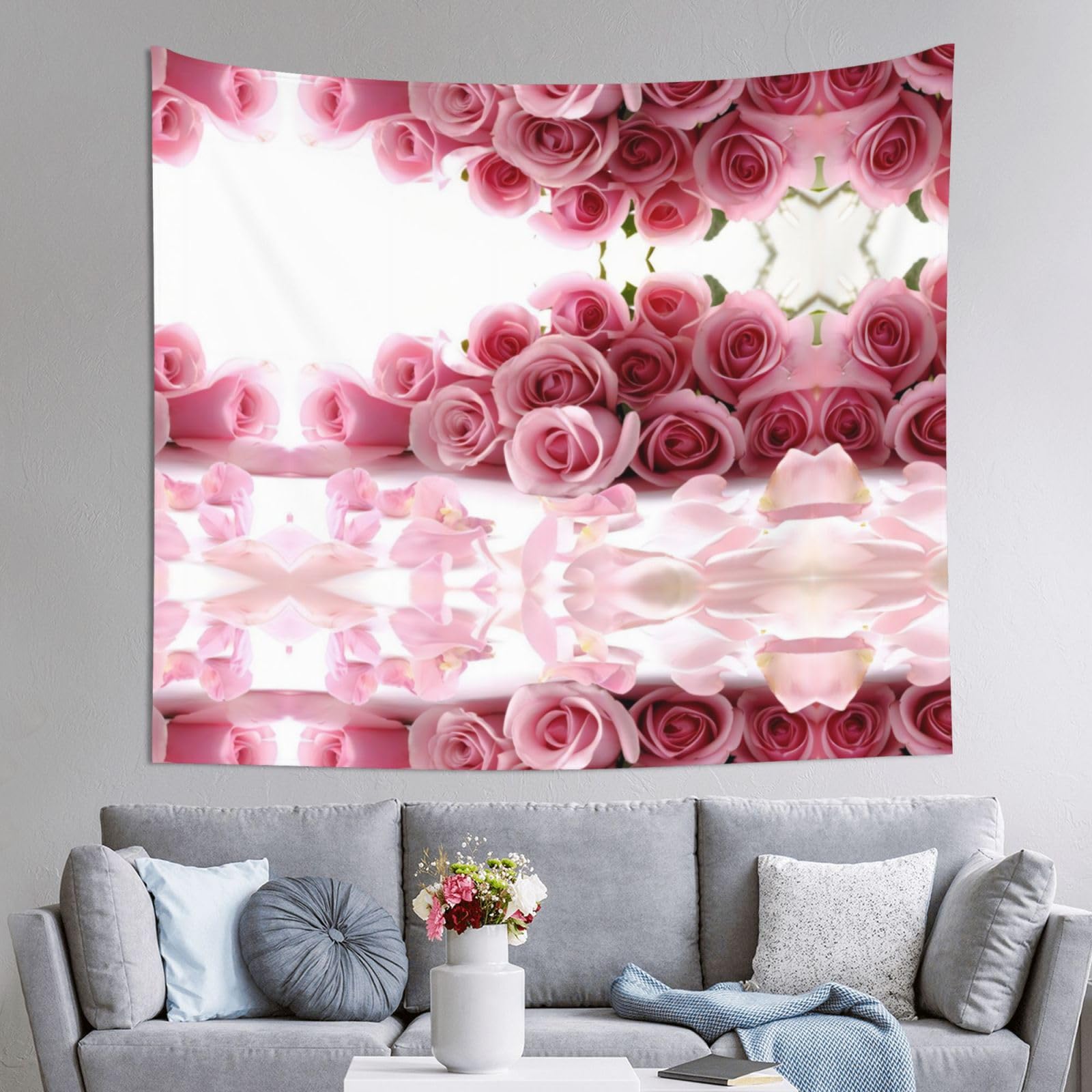 HLSBSSL 60x51in Rose Printed Tapestry Tablecloth for Dormitory and Picnic Rooms - Multifunctional Fabric Hanging