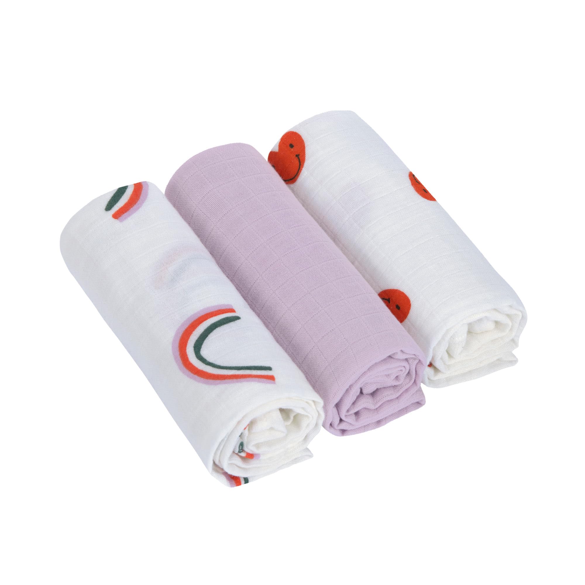 LÄSSIG Baby Blanket Baby Bedding Set of 3 Cotton 60 x 60 cm/Swaddle & Burp Blanket M Happy Rascals Lavender