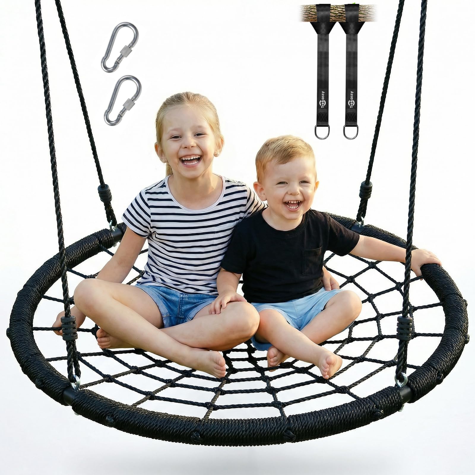 Photo 1 of Trekassy 750lbs 40" Spider Web Saucer Tree Swing for Kids Adults, Outdoor Net Swing with Steel Frame and 2 Hanging Straps-Black