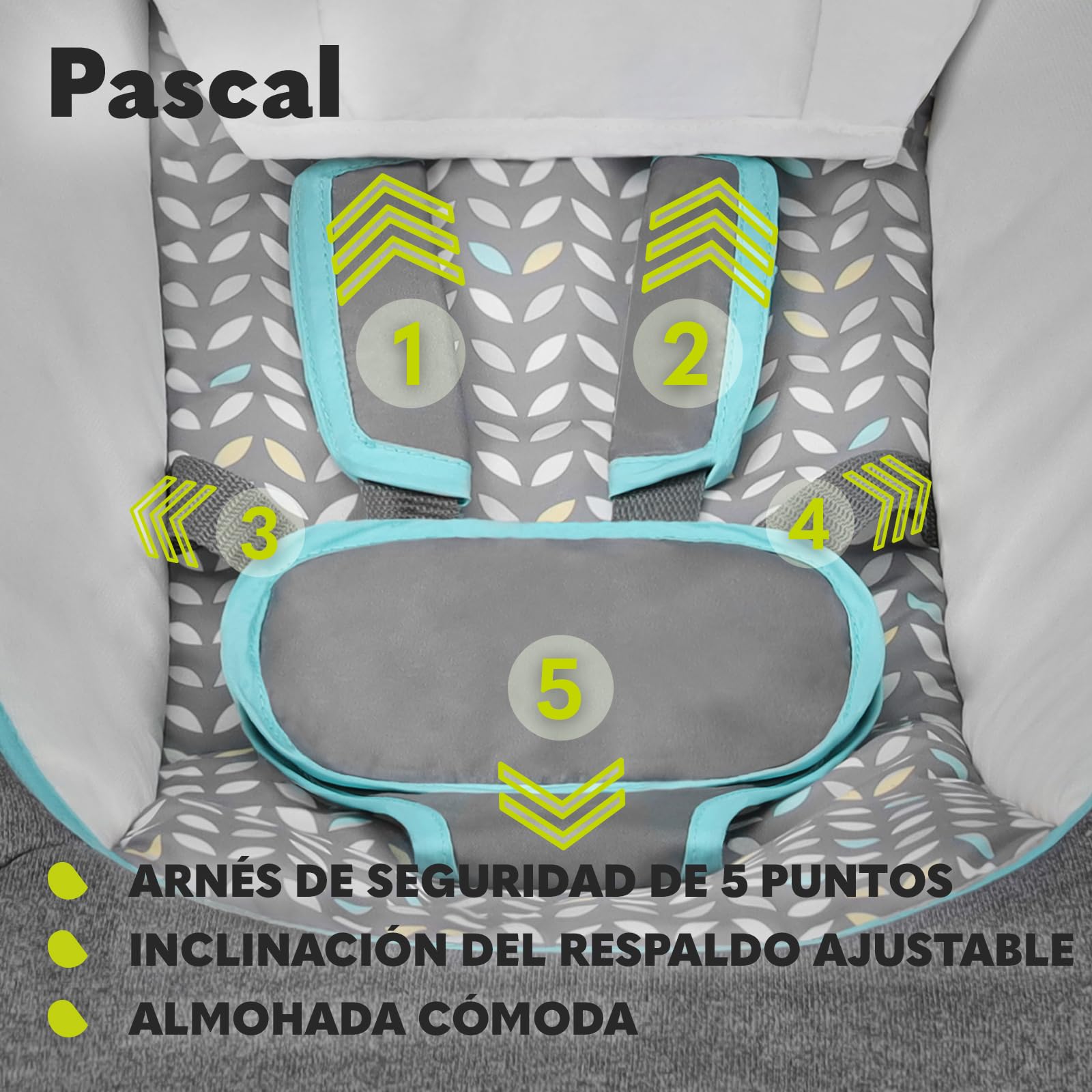 LIONELO Pascal baby bouncer delicadas vibraciones 12 melodías incorporadas con control de volumen ajuste del respaldo barra de juguetes interactivos plegable a tamaño compacto (Grey Scandi)