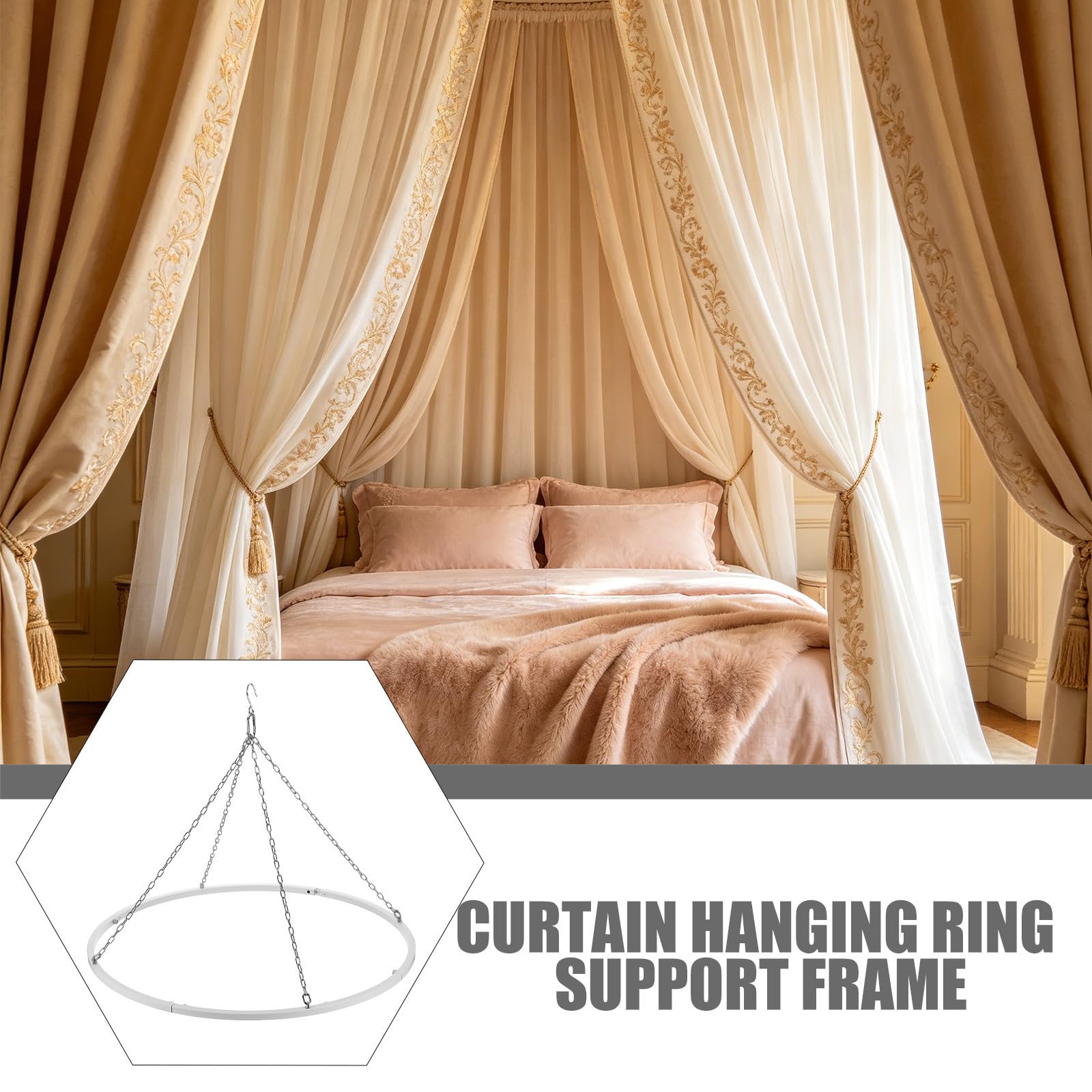 Luxshiny Support de Suspension pour Voilage de Plafond avec Anneaux Amovibles Cadre Robuste Métal pour Décoration Intérieure