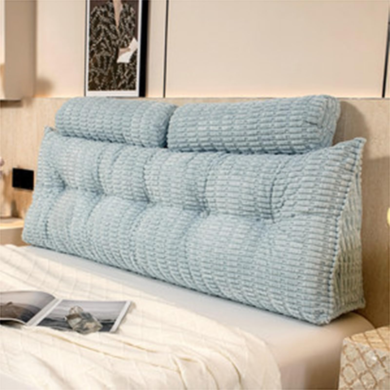Almohada de cabecera para cama, almohada de apoyo para elevar las piernas con bolsillo para apoyo de espalda y lectura