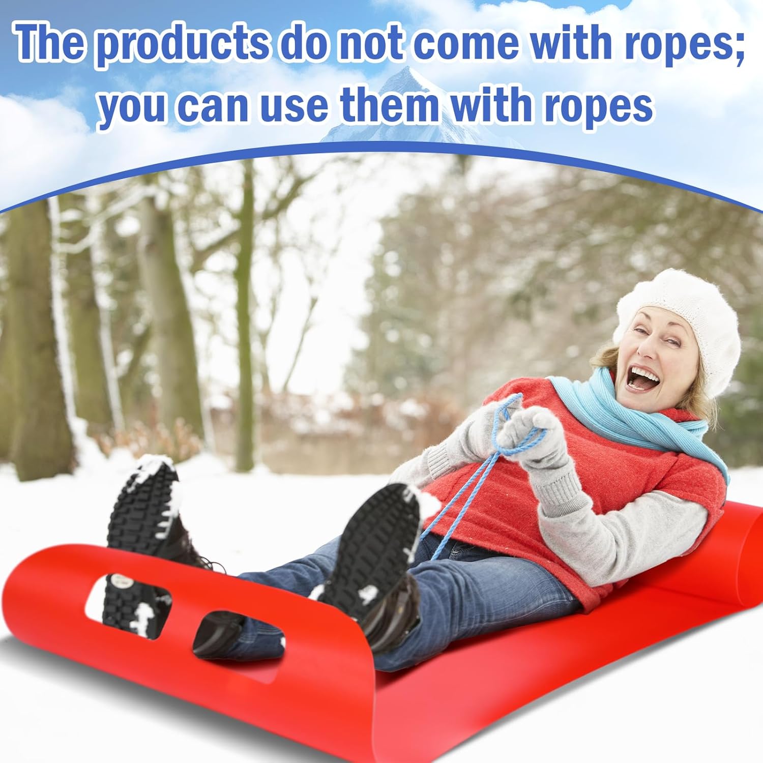 4 Pcs Winter Roll up Snow Sled Mat for Adults 53.9 Inch Flexible Plastic Lightweight Carpet High Speed Snow Sled Portable Carrying Snowboard Equipment for Ski Outdoor Sports