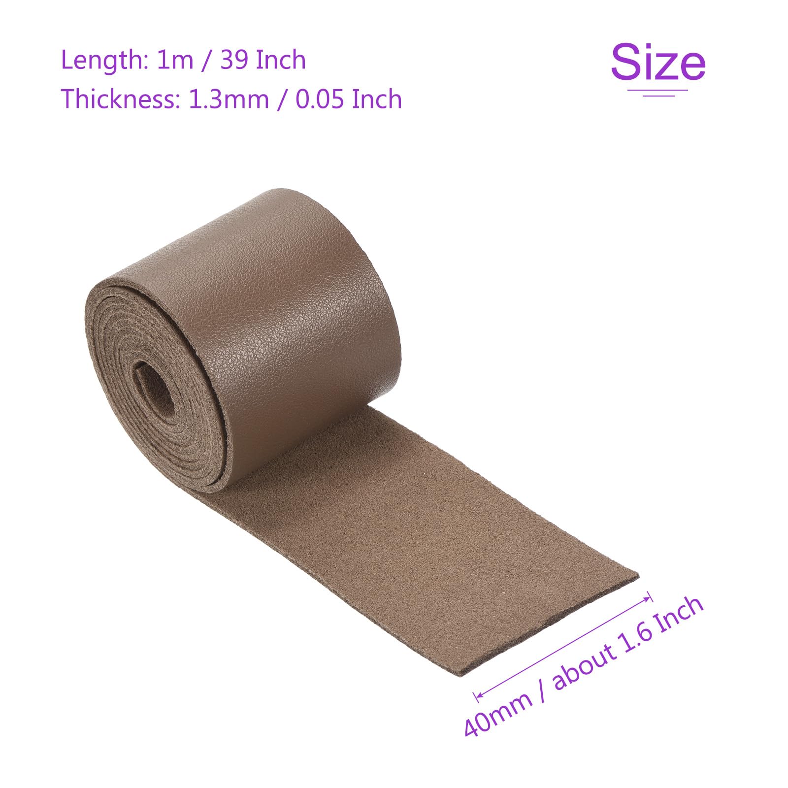 DMiotech Brown Faux Leather Strap 1.6 Inch Wide 39 Inch Long Flat Leather Belt Strip 1.3mm Thick Single Sided Cord for Arts Craft DIY Traction Ropes - Image 3